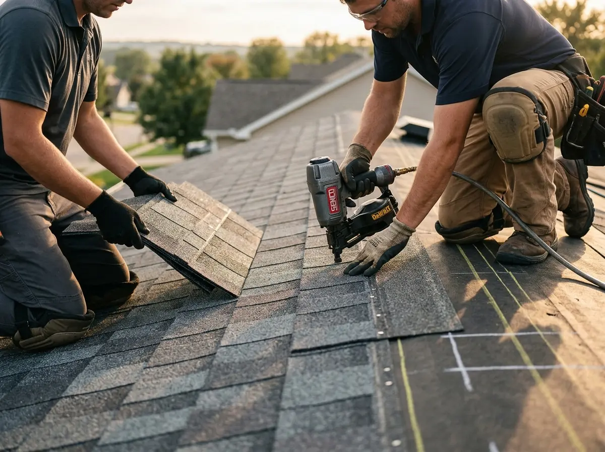 Professional roofer working on a residential roof in Boerne